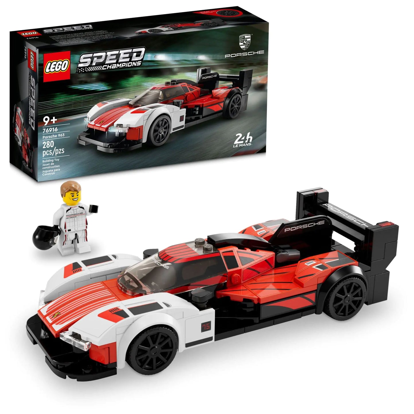 LEGO Speed Champions Porsche 963 76916 Model Car Building Kit Racing Vehicle Toy for Kids 2023 Collectible Set with Driver Minifigure